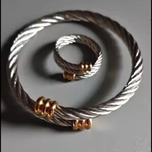 Chic Twisted Wire Bracelet Ring Set  Minimalist Jewelry